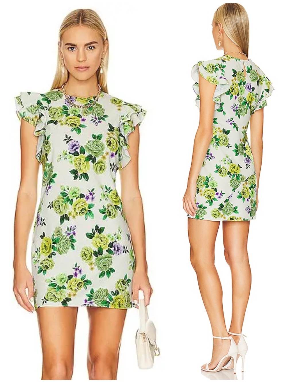 Amanda Uprichard Fiori Veranda Floral Ruffle Cup Sleeves Mini Dress NWT $260 - Picture 1 of 8